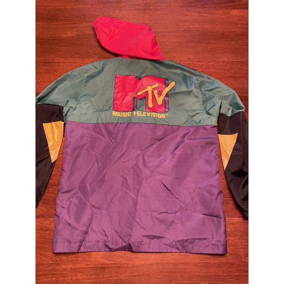 large MTV retro style rain jacket hooded multicolor - Picture 2 of 10